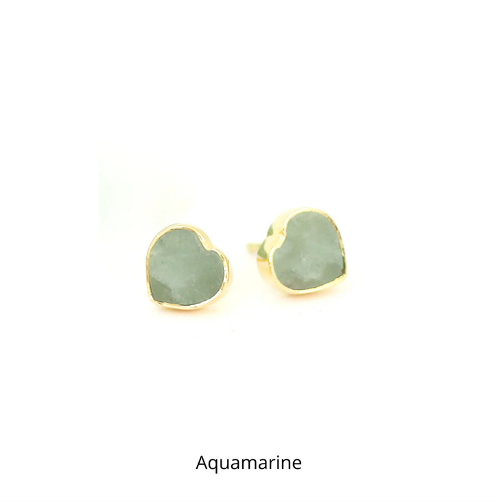 Heart Stud Gemstone Earrings, 14K Gold Filled