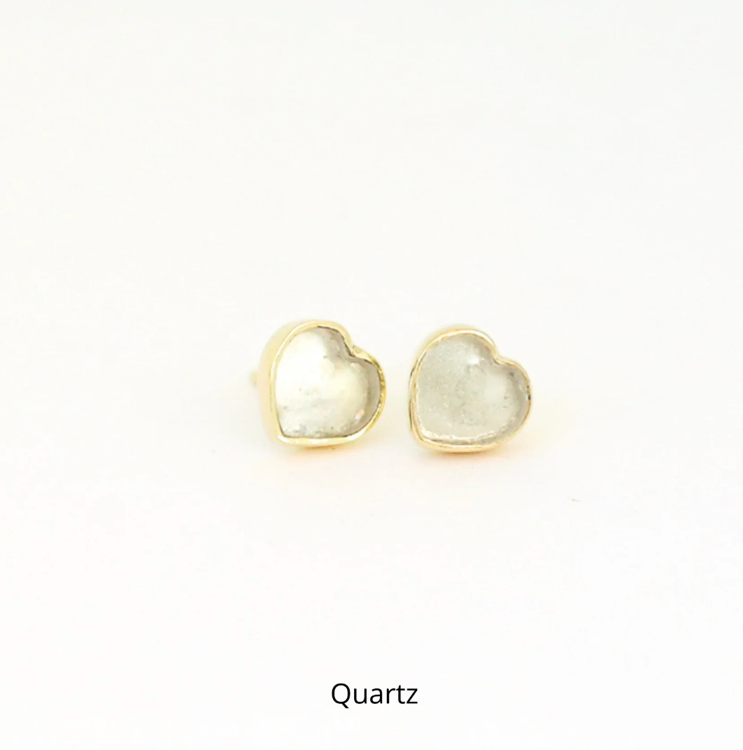 Heart Stud Gemstone Earrings, 14K Gold Filled