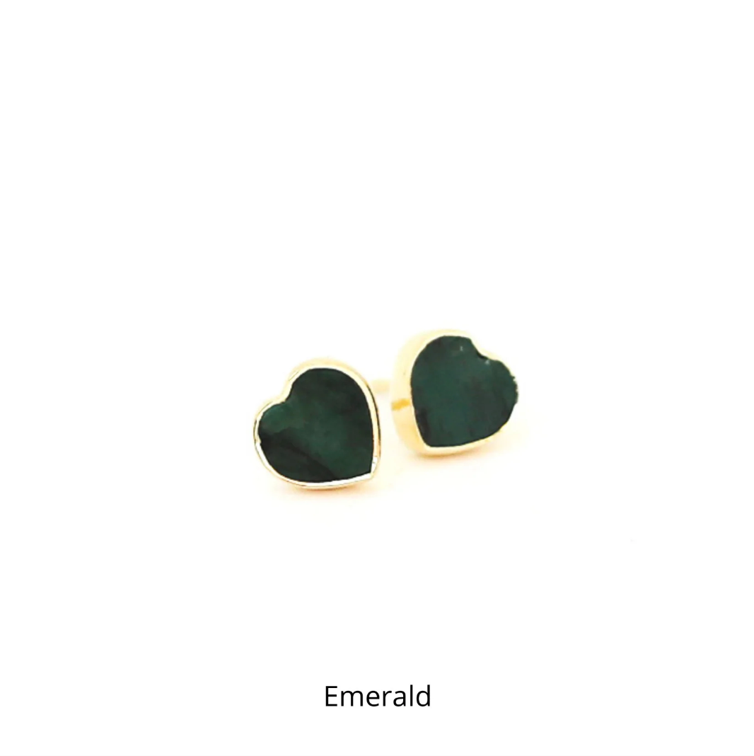 Heart Stud Gemstone Earrings, 14K Gold Filled