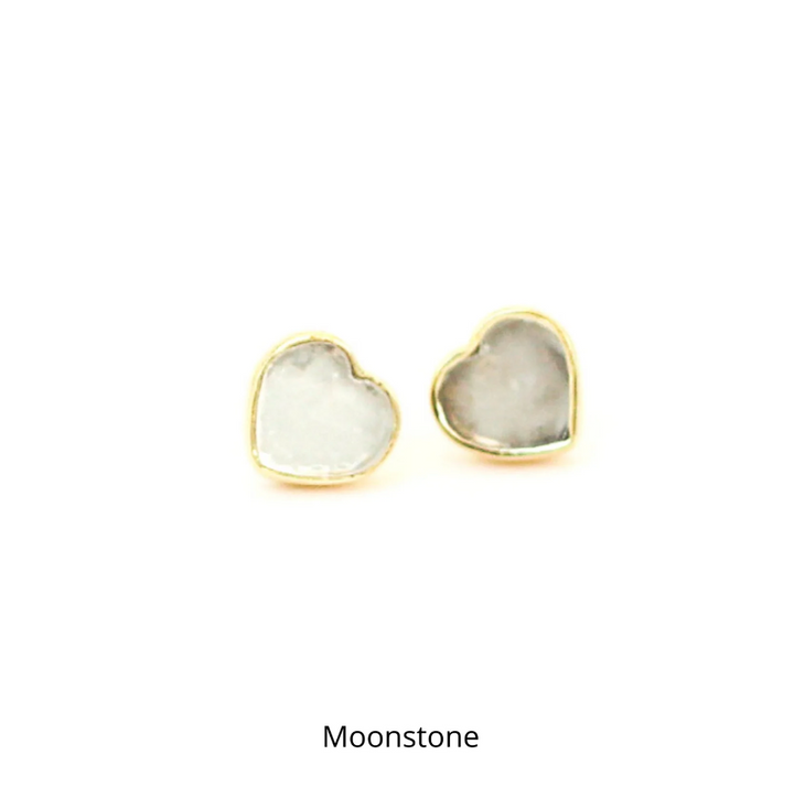 Heart Stud Gemstone Earrings, 14K Gold Filled