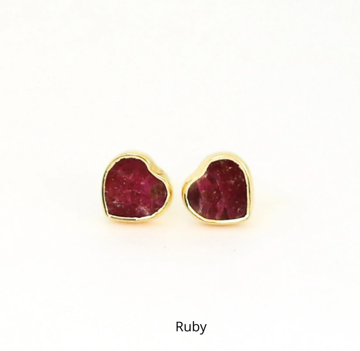 Heart Stud Gemstone Earrings, 14K Gold Filled