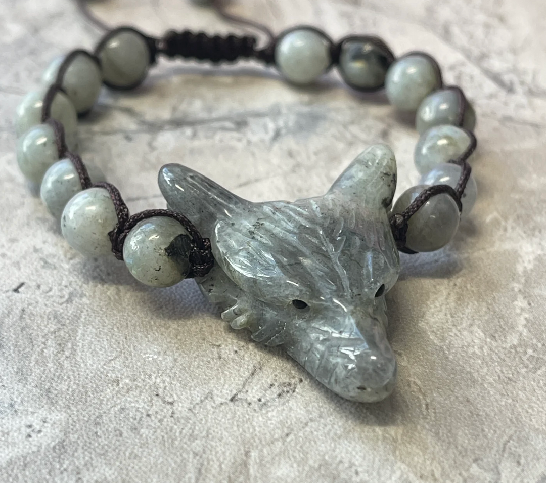 Wolf Spirit Animal Beads Bracelet, Choice of Stone