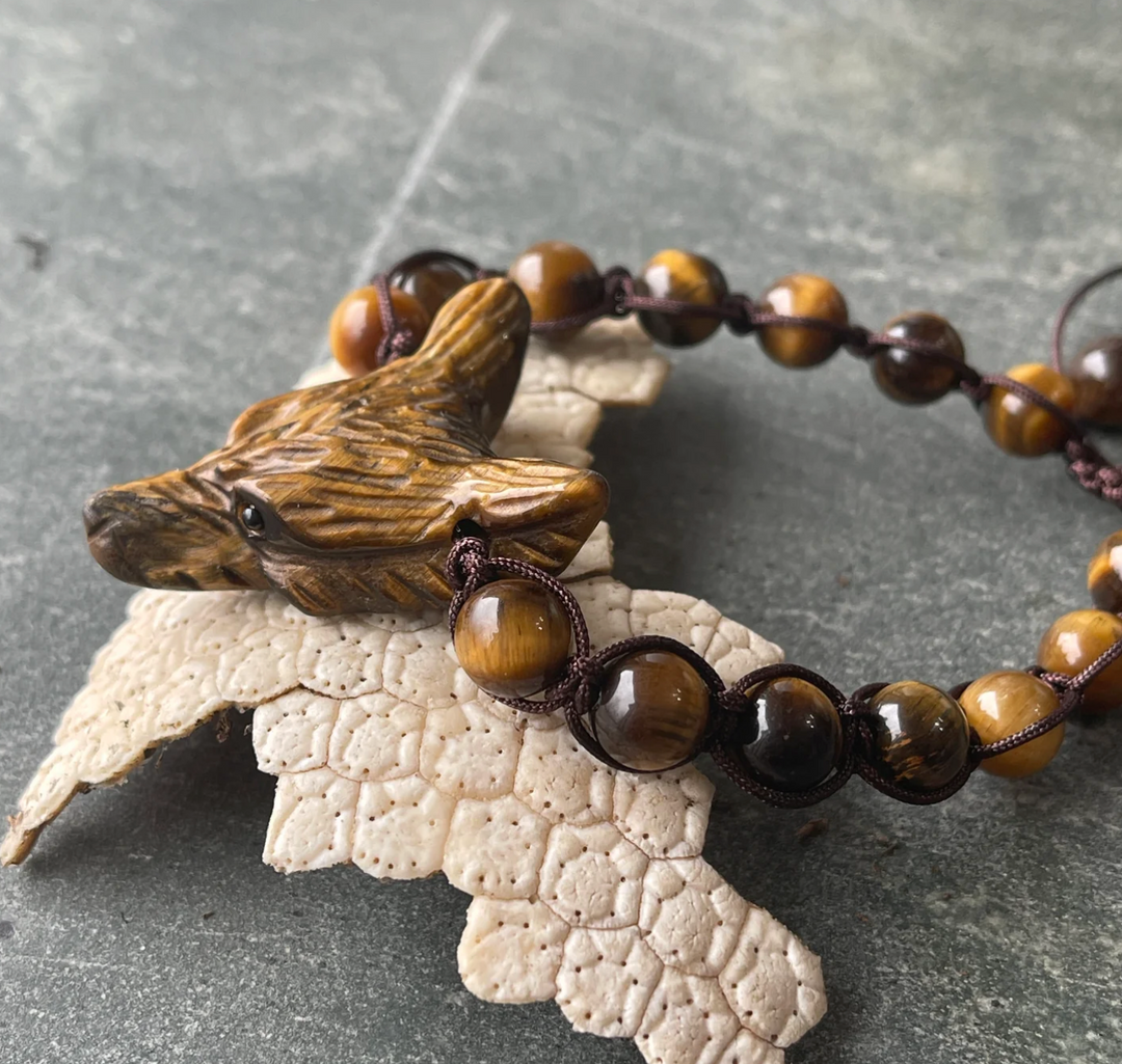 Wolf Spirit Animal Beads Bracelet, Choice of Stone