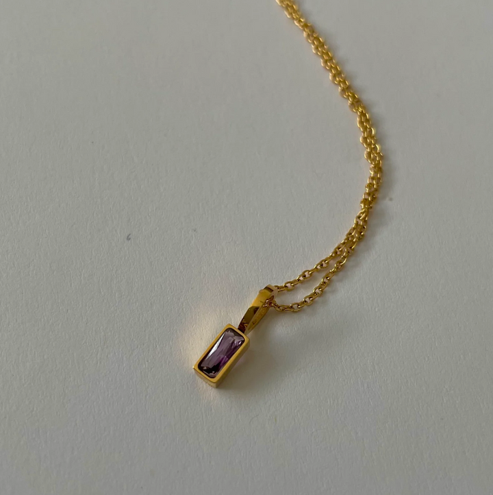 Dainty Birthstone Necklace, 18K Gold Plated