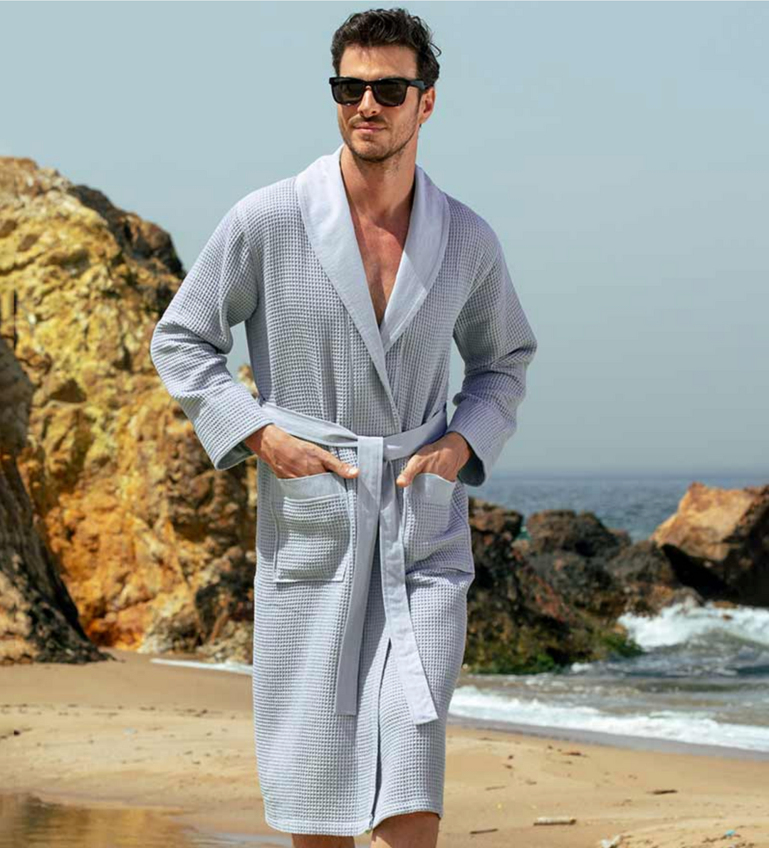 Men's Lightweight Waffle Robe, Full Length with Shawl Collar