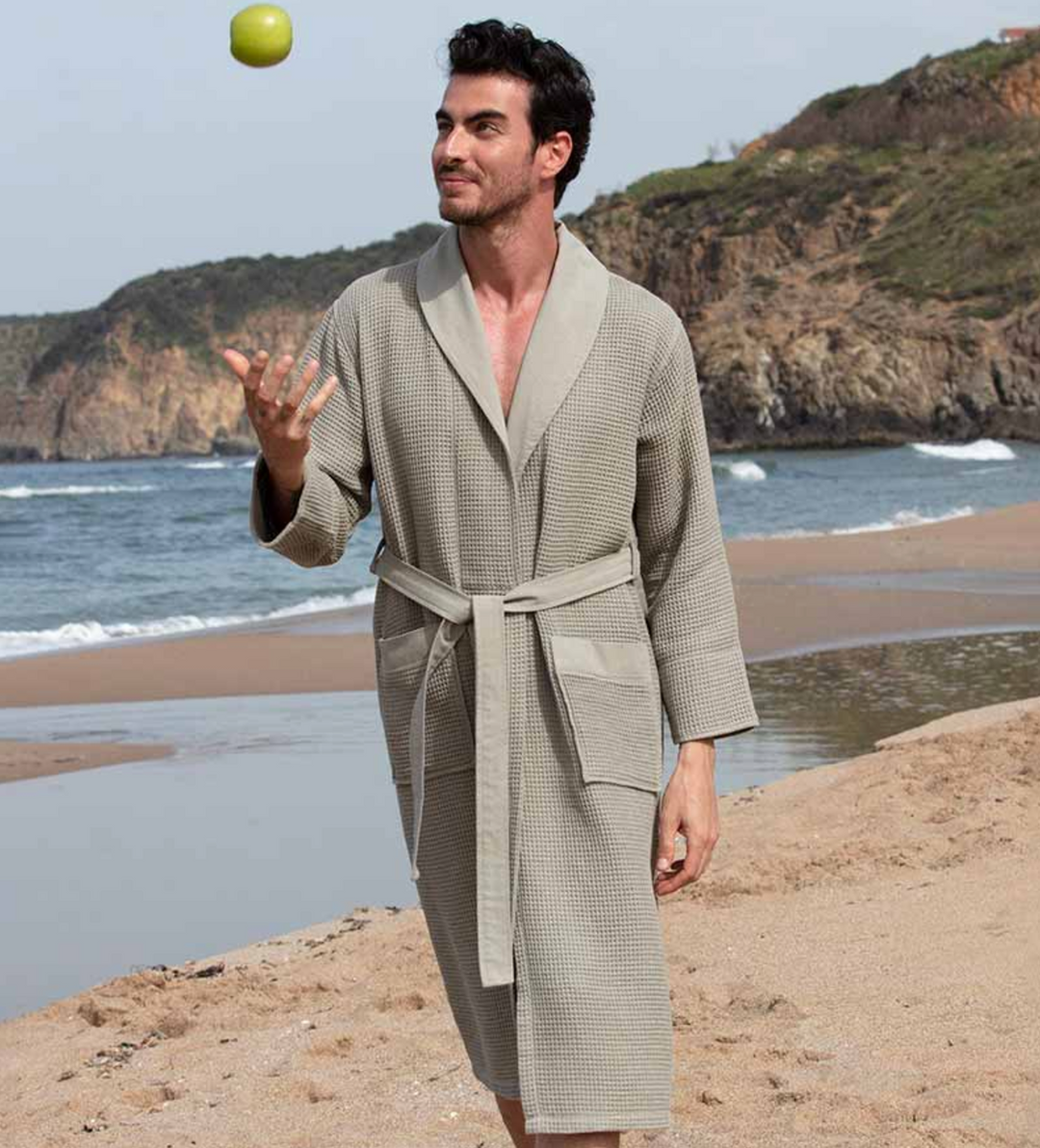 Men's Lightweight Waffle Robe, Full Length with Shawl Collar