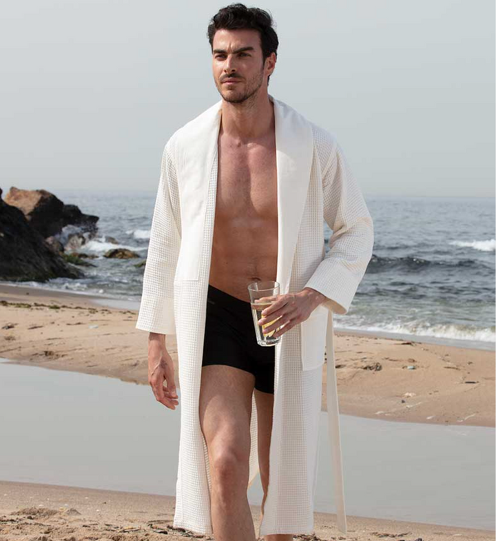 Men's Lightweight Waffle Robe, Full Length with Shawl Collar