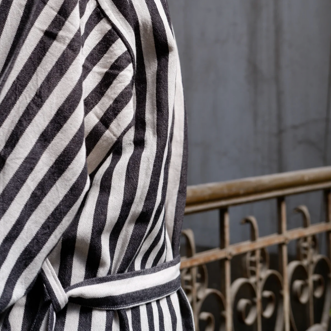 Cotton-Linen Striped Bath Robe, Unisex