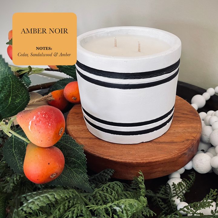 Striped Stone Candle, Amber Noir