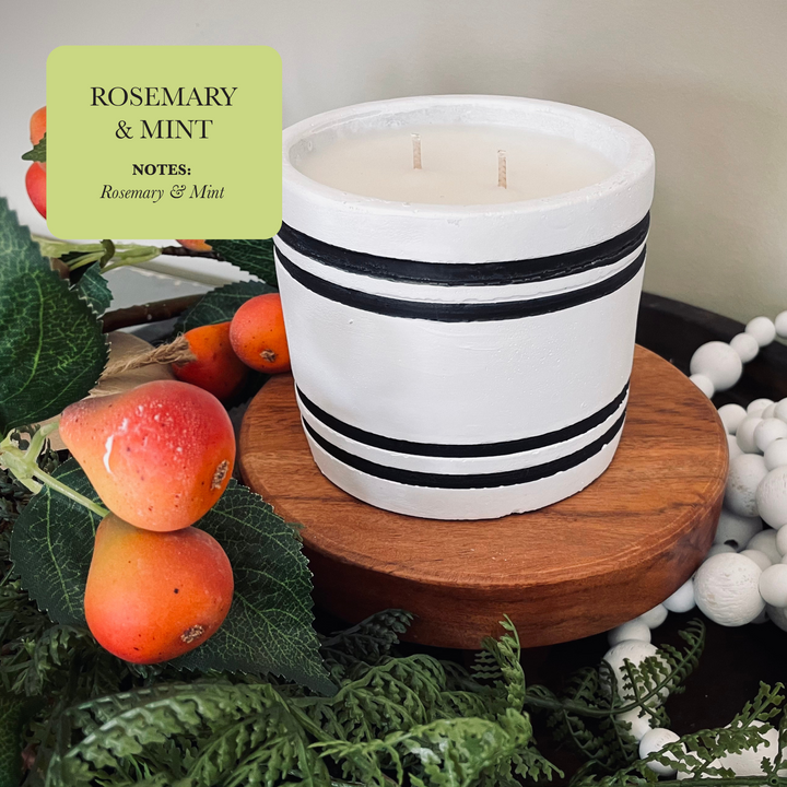 Striped Stone Candle, Rosemary & Mint