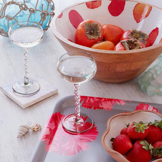 Mango Wood Serving Bowl, Rose Petals