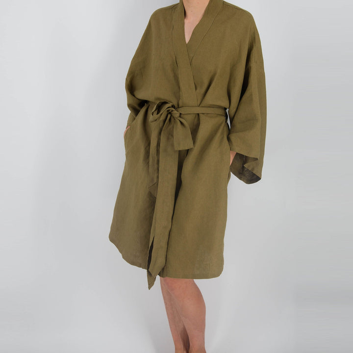 French Linen Robe, Mid-Length