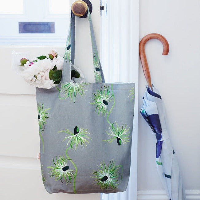 Tote Bag, Thistle on Grey