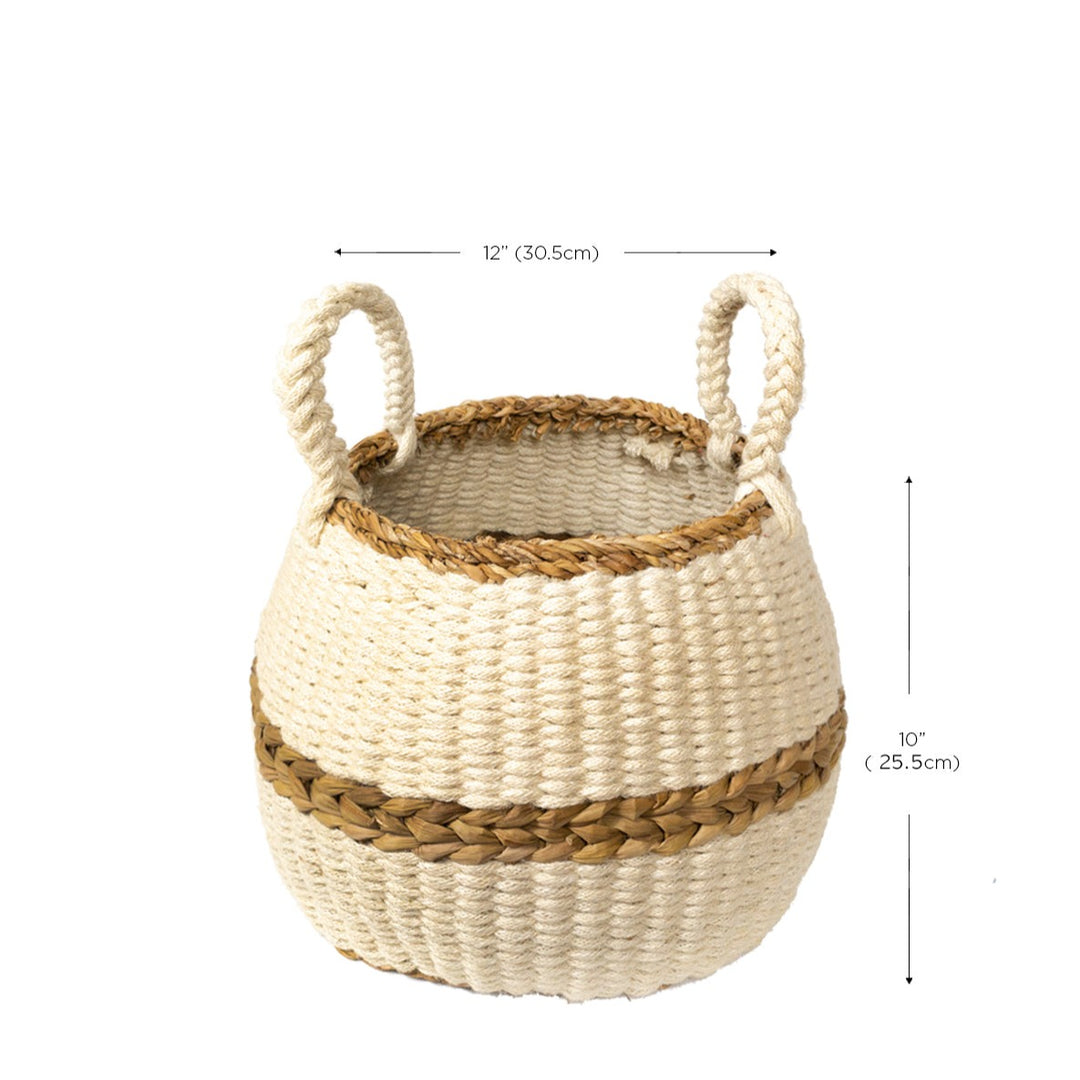 Handwoven Seagrass Jute Basket, Natural & White