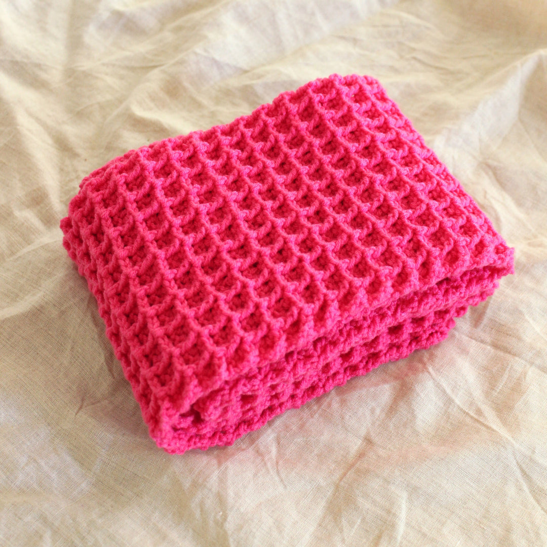 Waffle Crochet Scarf, Hot Pink