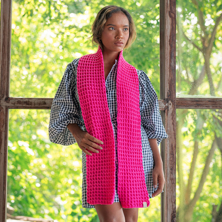 Waffle Crochet Scarf, Hot Pink