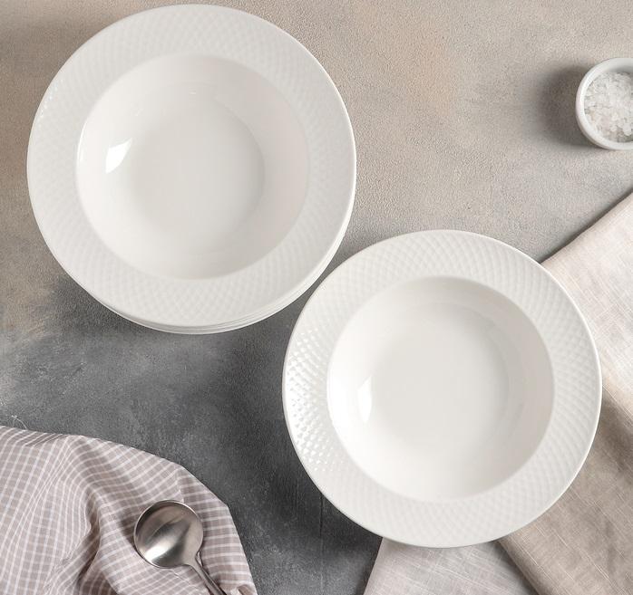 Porcelain Embossed Deep Plate, 9 Inches