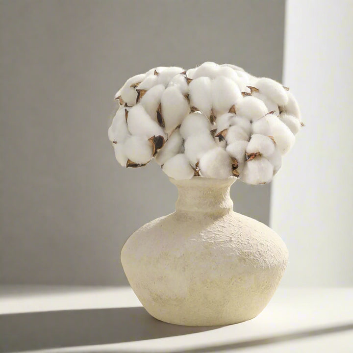 Hand-painted Textured Ivory White Vase, 6" Rustic