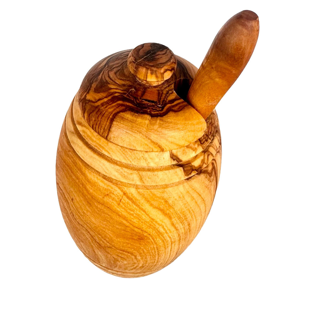 Honey Pot with Honey Dipper, Olive Wood