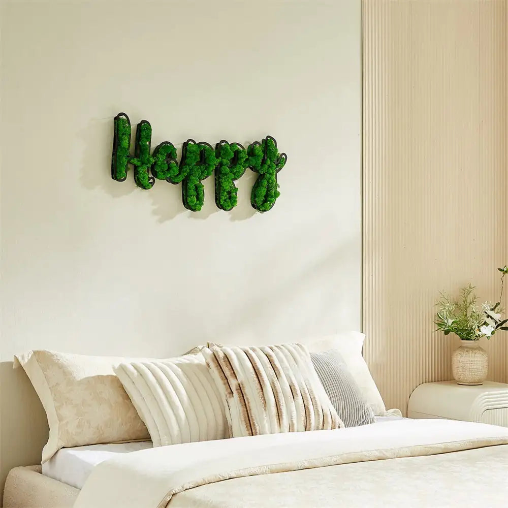 MOSS WORD WALL ART, HAPPY