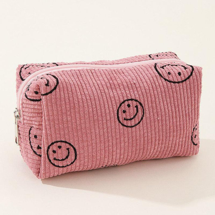 Corduroy Cosmetic Bag, Smiley Faces