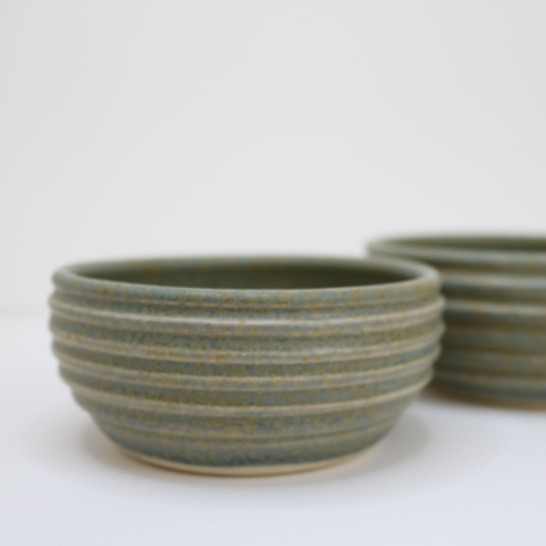 Handmade Set of Two Assorted Ceramic Bowls, Green