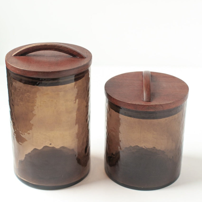 Handcrafted Glass Small Canister, Smoke