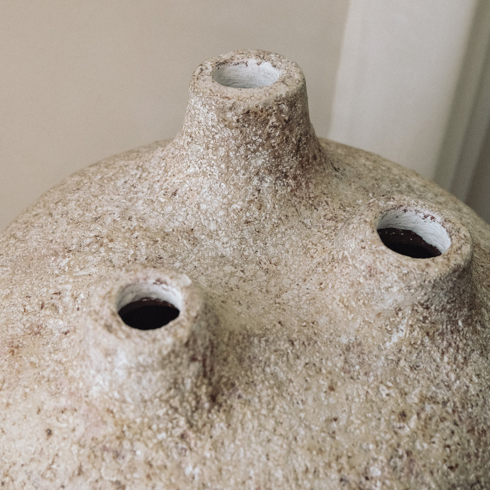 Handmade Clay Vessel Vase, Tri-Spout