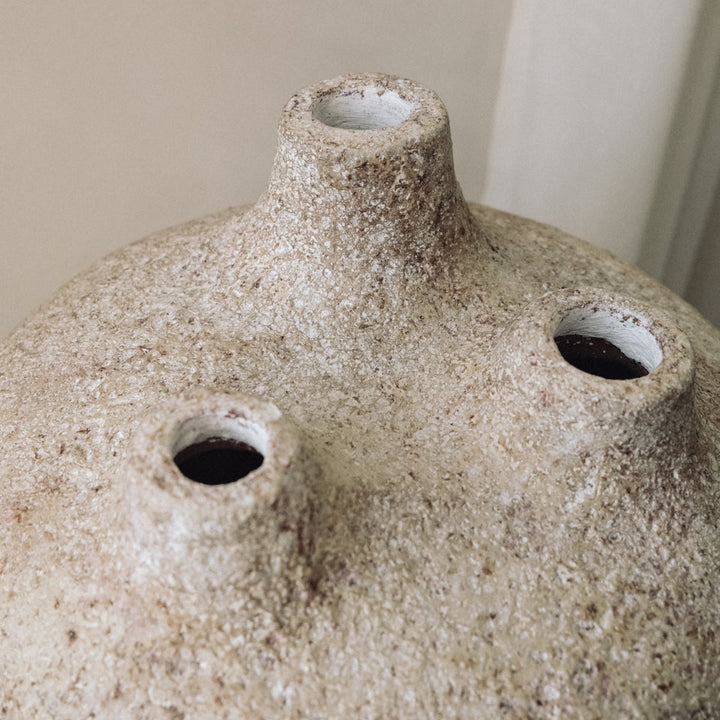 Handmade Clay Vessel Vase, Tri-Spout