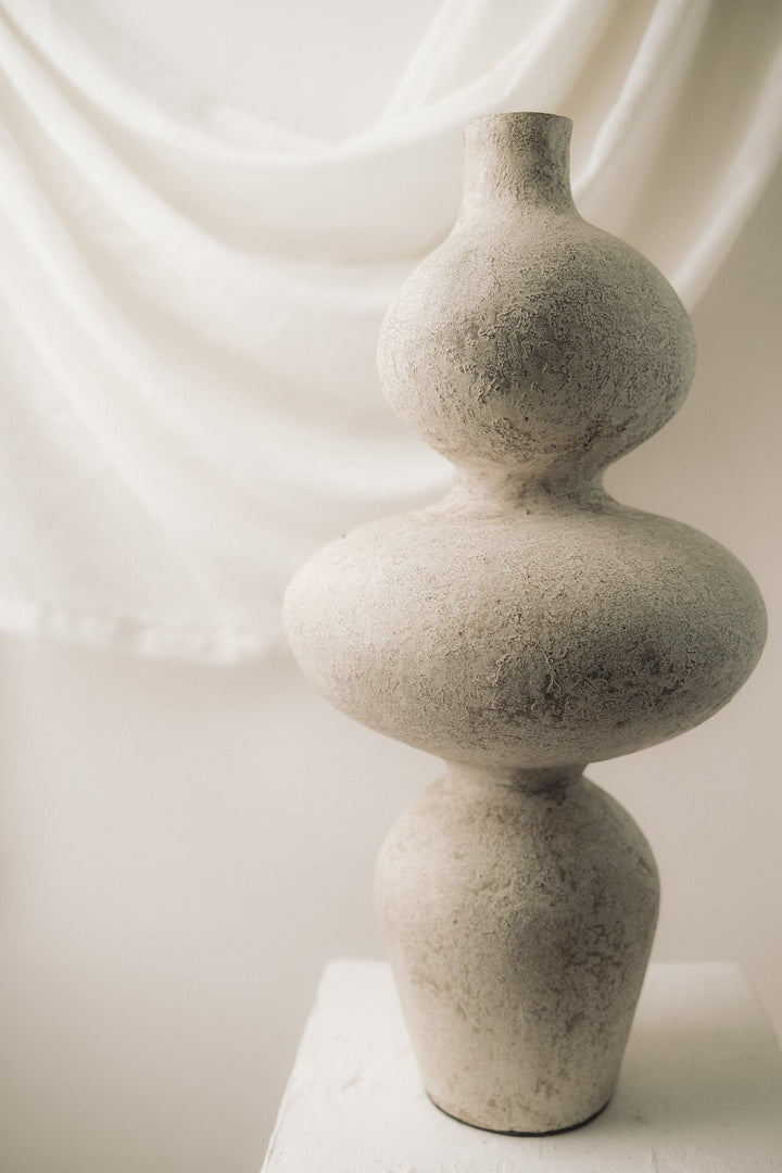 Handmade Towering Clay Vessel Vase, Cream