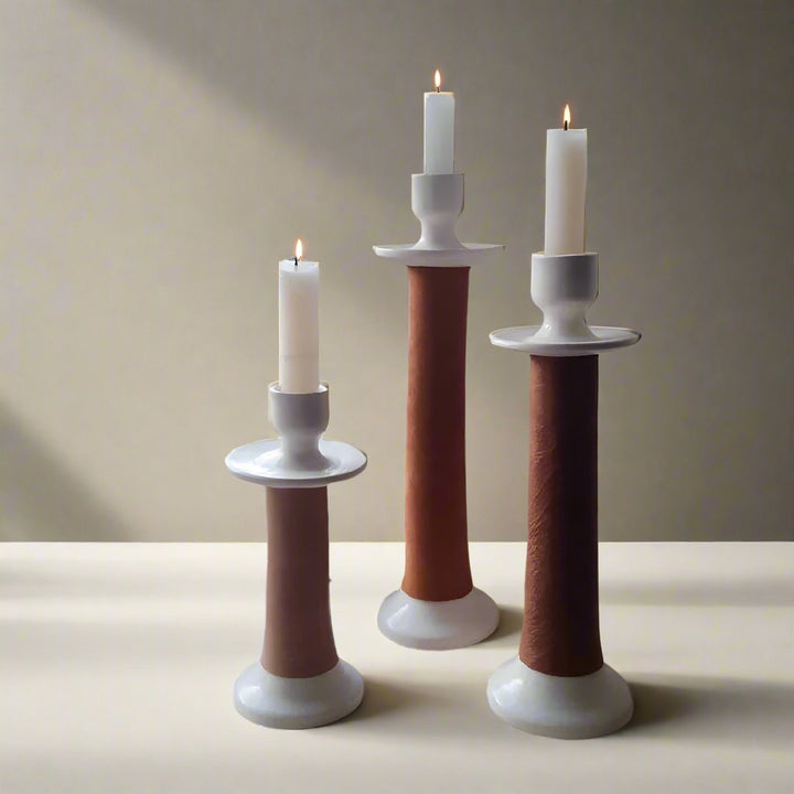 Handmade Moroccan Candle Holder, Leather-Wrapped