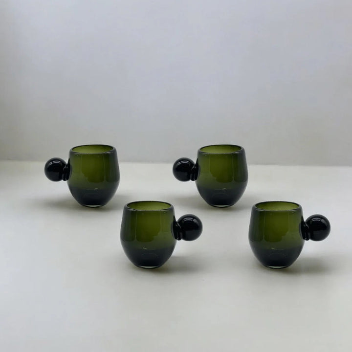 Handcrafted Artisan Set of 4 Glasses, Forest Green