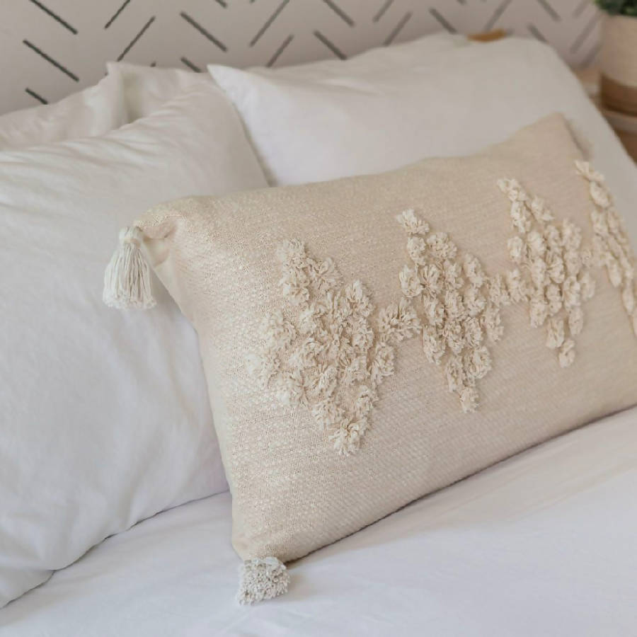 Handmade Cotton Tasseled Throw Pillow, Insert Included