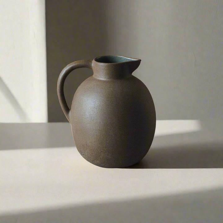 Handcrafted Rounded Pitcher, Unglazed Exterior