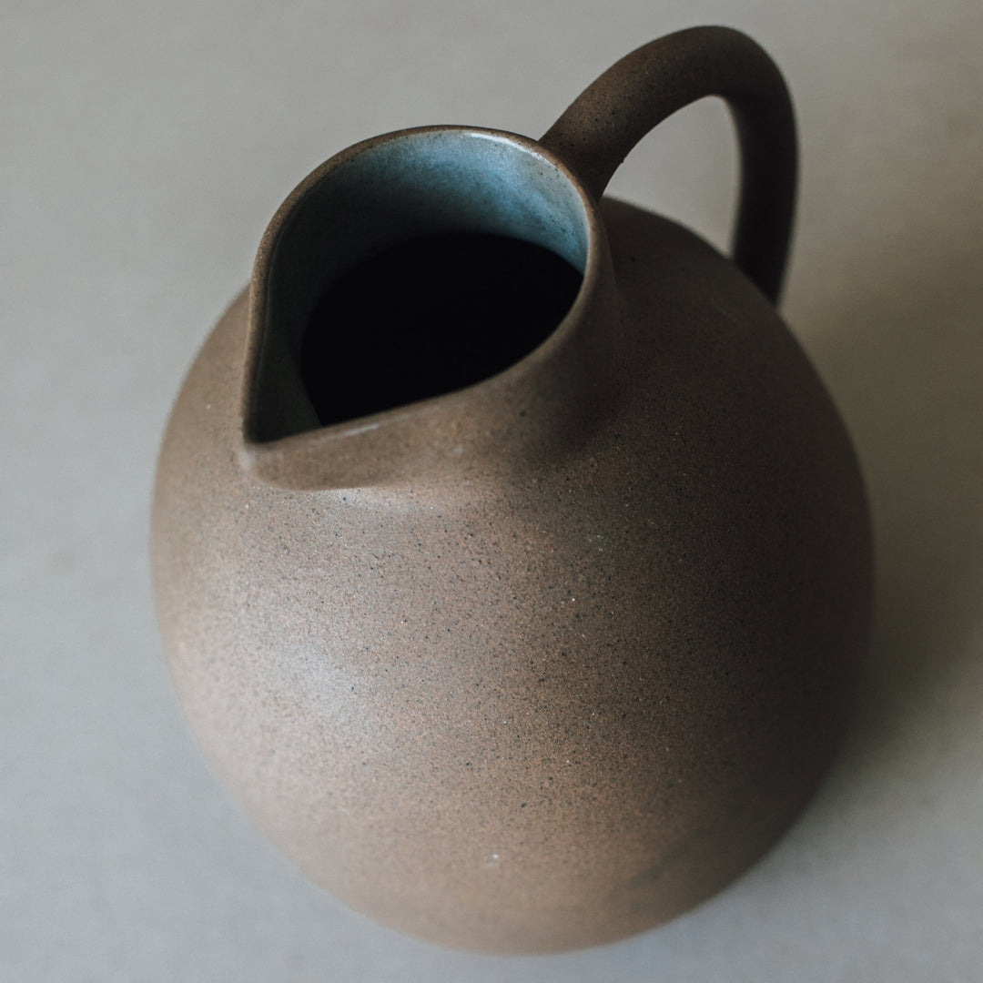 Handcrafted Rounded Pitcher, Unglazed Exterior