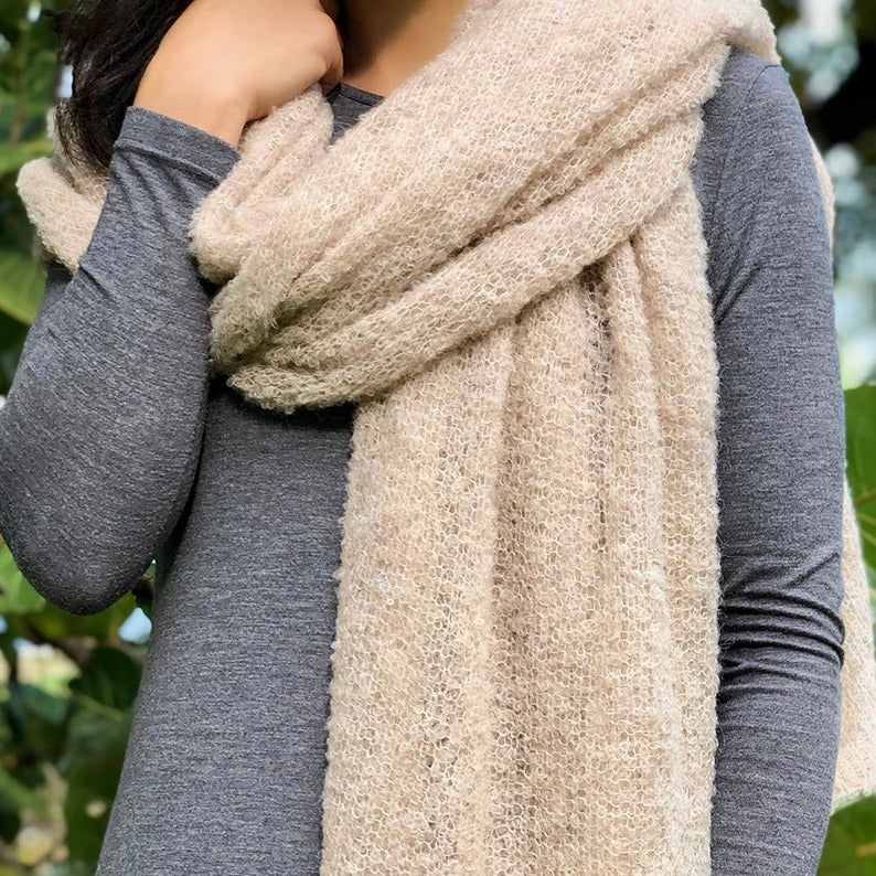 Plush Alpaca Scarf, Almond Beige