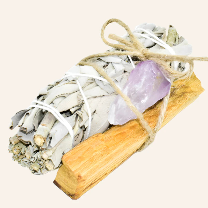 Bundle of Sage, Palo Santo & A Crystal, Cleansing Set