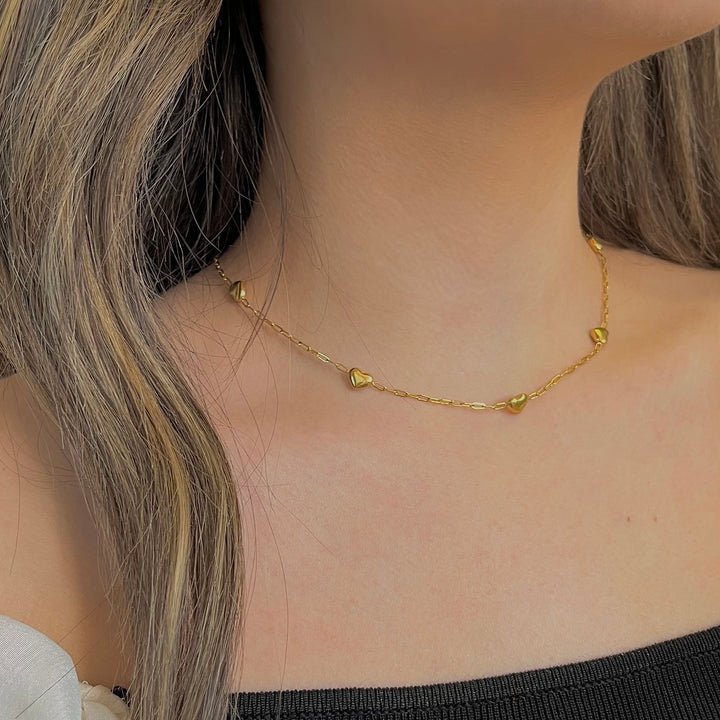 Seven Hearts Chain Necklace, 18K Gold Plated