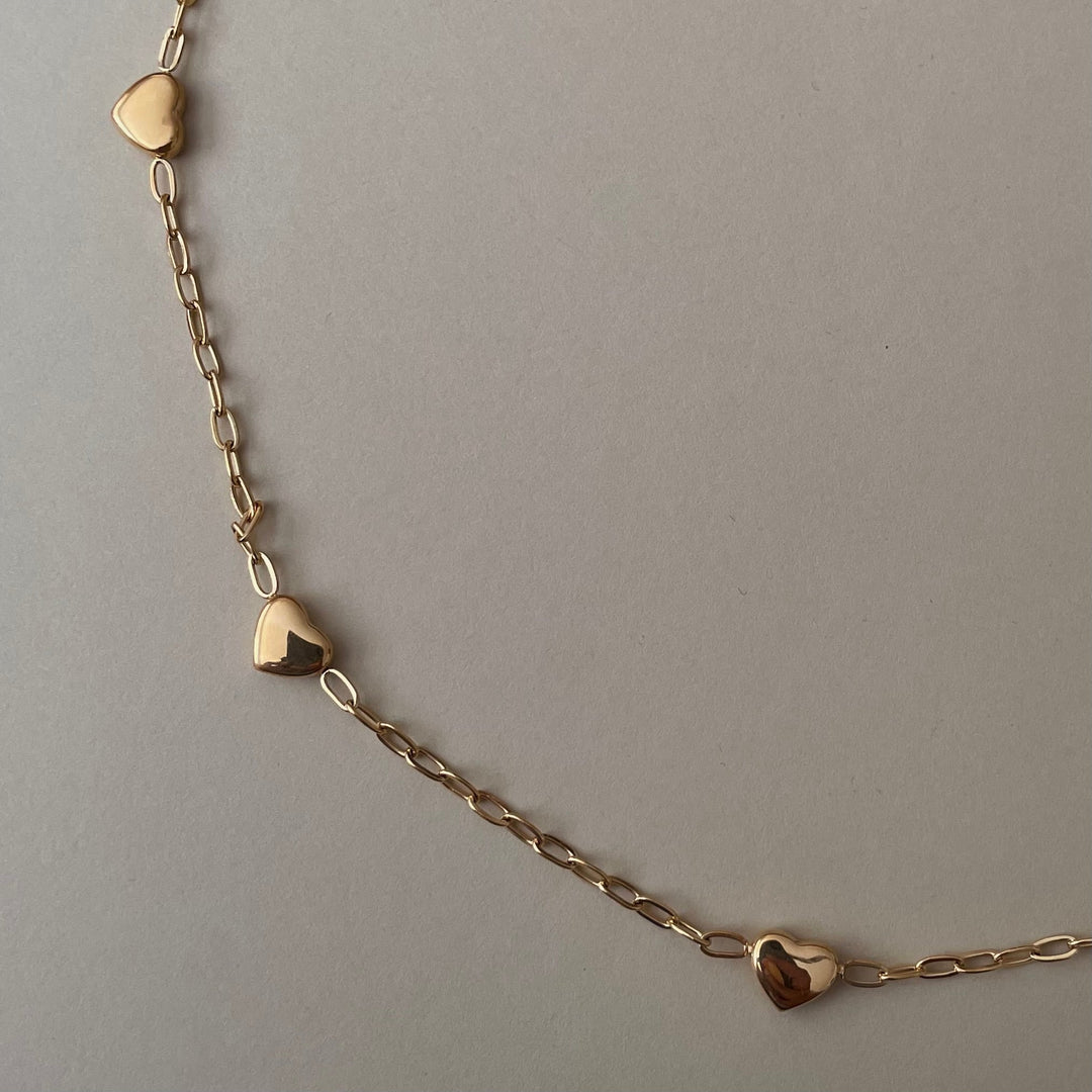 Seven Hearts Chain Necklace, 18K Gold Plated