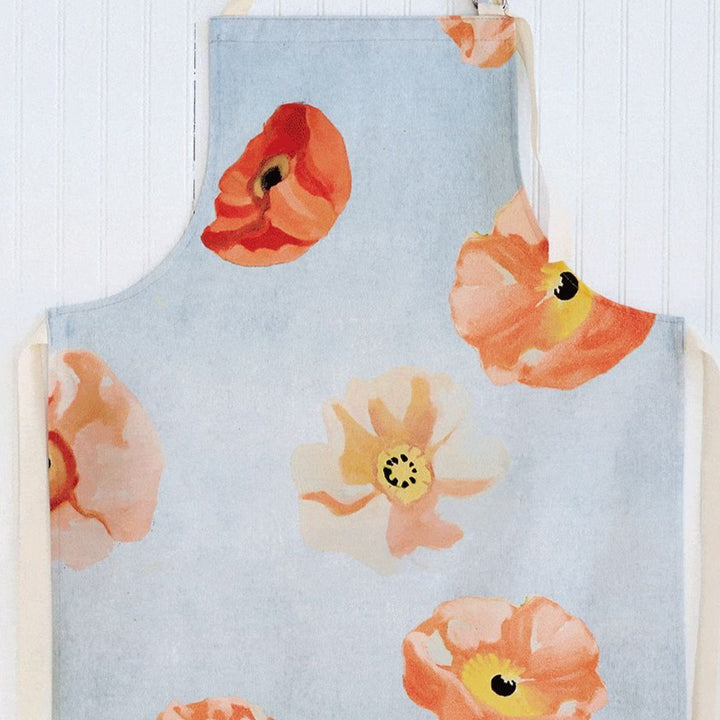 Apron, Peach Poppies on Grey