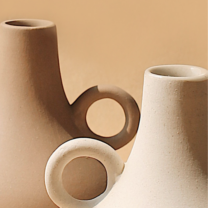 Handcrafted Ceramic Belly Vase, Off-White, Black or Terracotta