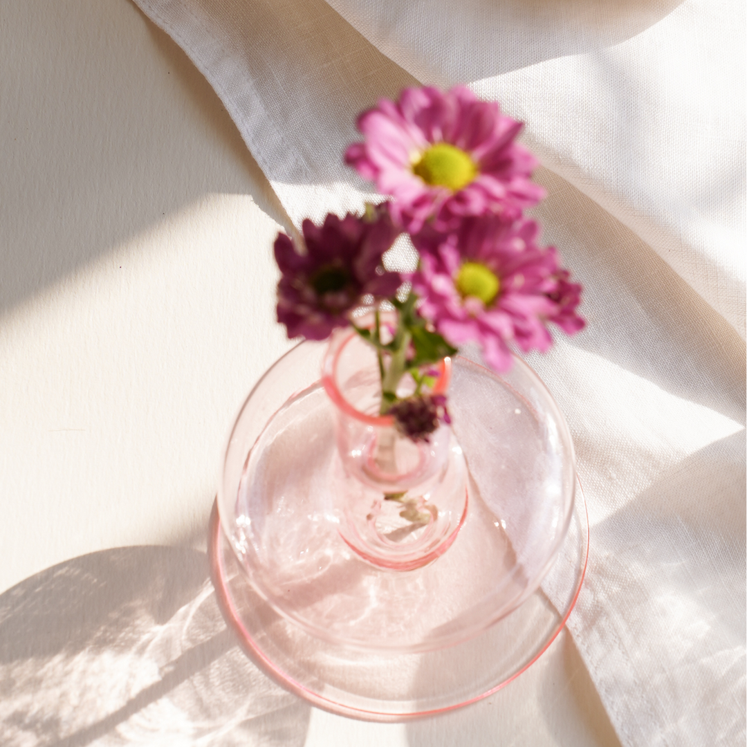 Sculptural Pink Glass Candle Holder or Bud Vase, Two Sizes
