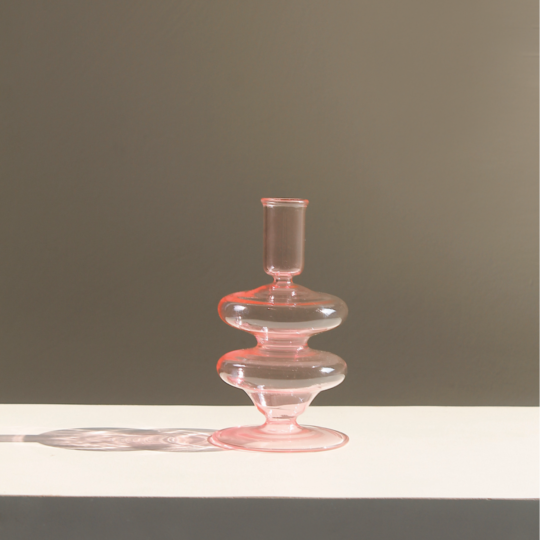 Sculptural Pink Glass Candle Holder or Bud Vase, Two Sizes