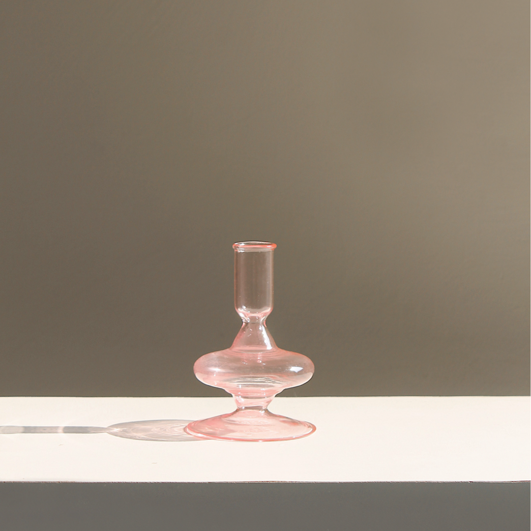 Sculptural Pink Glass Candle Holder or Bud Vase, Two Sizes