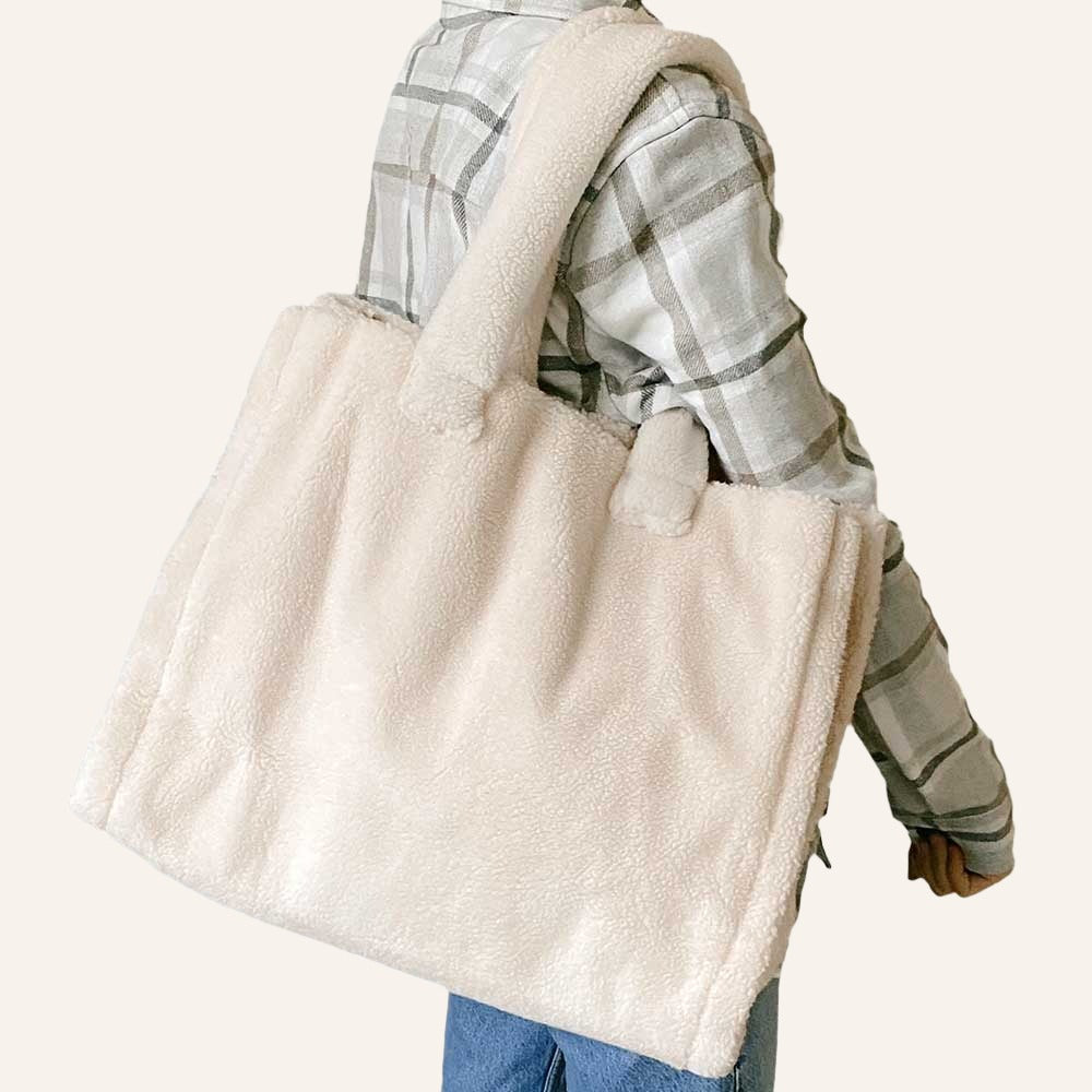 Plush Shopper Tote Bag, Teddy