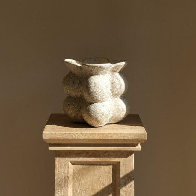 Handmade Clay Short Vessel Vase, Cream