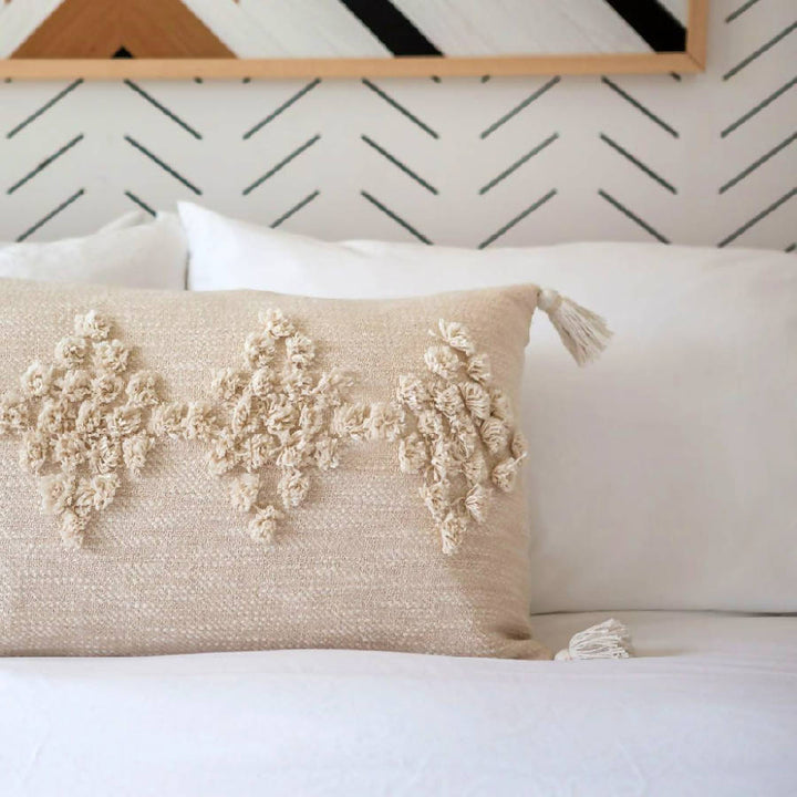 Handmade Cotton Tasseled Throw Pillow, Insert Included