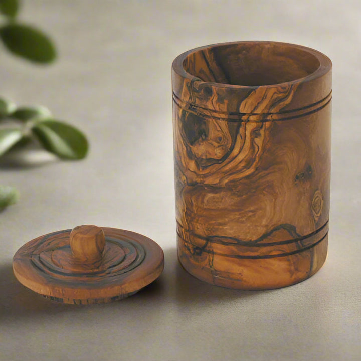 Hand-Carved Spice or Salt Jar w/Lid, Olive Wood