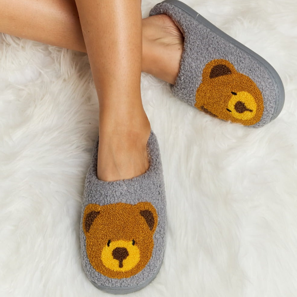 Plush Closed-Toe Slippers, Teddy Bear