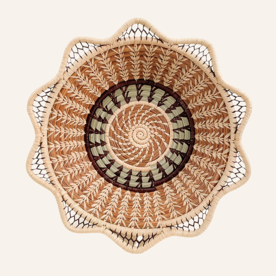 Handmade Pine Needle Bowl Basket, 11" Rippled